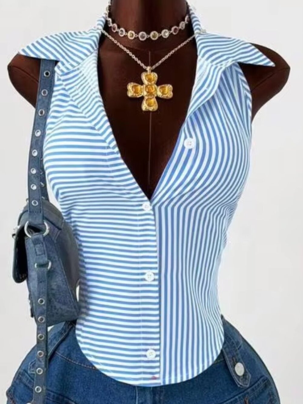 Stripped Halter Backless Blouse NWOT